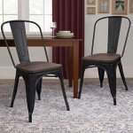 Black Stackable Metal Dining Chairs Set of 4