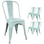 Set of 4 Blue Stackable Metal Dining Chairs
