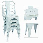 Set of 4 Blue Stackable Metal Dining Chairs
