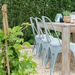 Set of 4 Blue Stackable Metal Dining Chairs