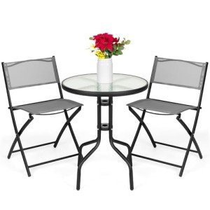 3-Piece Patio Bistro Dining Set with Glass Table