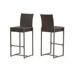 Kelly Outdoor Wicker Barstool Set of 2 - Dark Brown