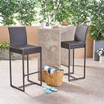 Kelly Outdoor Wicker Barstool Set of 2 - Dark Brown