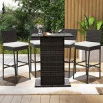 Tangkula Set of 4 Outdoor Wicker Barstools