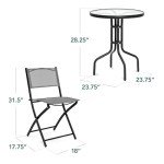 3-Piece Patio Bistro Dining Set with Glass Table