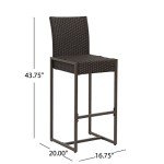 Kelly Outdoor Wicker Barstool Set of 2 - Dark Brown