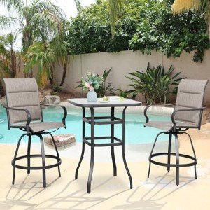 Gray 3-Piece Swivel Bar Set for Patio