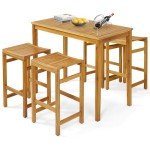 5-Piece Acacia Wood Bar Table Set for Outdoors