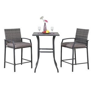 3-Piece Outdoor Bar Set with Wicker High Top