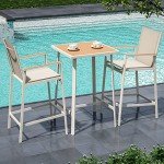3-Piece Outdoor Bar Set with Metal Stools