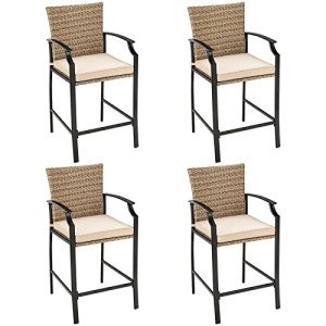 Set of 4 Tangkula Rattan Patio Bar Stools