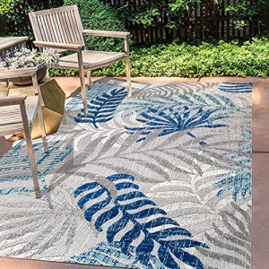 Tropics Palm Leaves Area Rug, 3x5, Gray/Blue