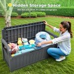 Outdoor Storage Bench with Armrests and Lockable Design