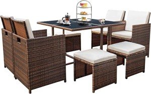 9-Piece Outdoor Patio Dining Set with Rattan Chairs
