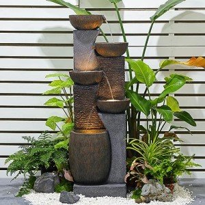 51.4" Outdoor Tiered Water Fountain with Lights