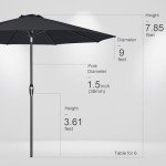 9ft Auto Tilt Outdoor Patio Umbrella - Space Grey