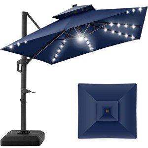10x10ft Solar LED Cantilever Patio Umbrella - Navy Blue