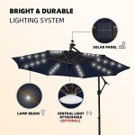 Navy Blue 10ft Solar LED Patio Umbrella