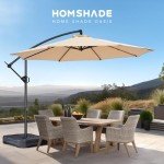 10ft Offset Patio Umbrella with Base - Beige