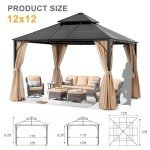 12x12 Double Roof Outdoor Hardtop Gazebo - Beige