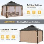 12x12 Double Roof Outdoor Hardtop Gazebo - Beige