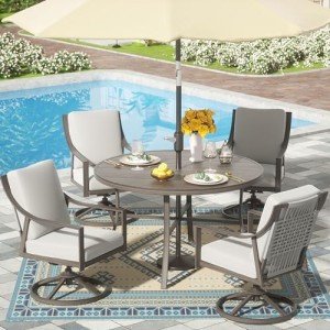 5-Piece Outdoor Patio Dining Set with Umbrella Hole