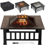 32-Inch Flamaker Outdoor Square Fire Pit with Cover