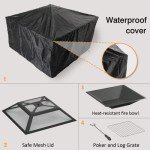 32-Inch Flamaker Outdoor Square Fire Pit with Cover