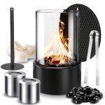 10" Round Tabletop Fire Pit with Glass Rocks