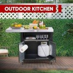 Outdoor Grill Table with Foldable Side Tables