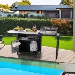 Outdoor Grill Table with Foldable Side Tables