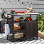 Rolling Outdoor Grill Table with Storage Cabinet