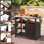 Rolling Outdoor Grill Table with Storage Cabinet