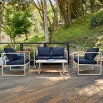 4-Piece Outdoor Patio Conversation Set - Ivory & Navy