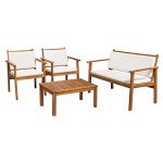 Flamaker 4-Piece Acacia Wood Patio Sofa Set