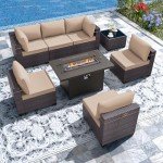 Kullavik 8-Piece Outdoor Patio Furniture Set with Fire Pit