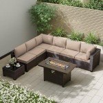 Kullavik 8-Piece Outdoor Patio Furniture Set with Fire Pit
