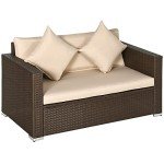 Outsunny Wicker Loveseat Sofa with Cushions