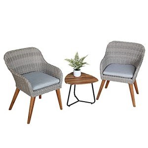 3-Piece Gray Wicker Outdoor Bistro Set