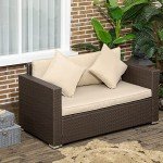 Outsunny Wicker Loveseat Sofa with Cushions