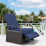 Navy Blue Swivel Rattan Recliner Lounge Chair
