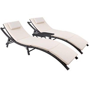 Devoko Outdoor Rattan Chaise Lounge Set - 3 Pieces