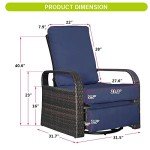Navy Blue Swivel Rattan Recliner Lounge Chair