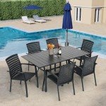 Nixtopia Black Rectangle Patio Dining Table, 6 Person
