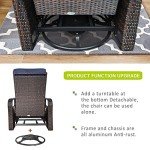 Navy Blue Swivel Rattan Recliner Lounge Chair