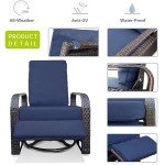 Navy Blue Swivel Rattan Recliner Lounge Chair
