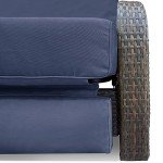 Navy Blue Swivel Rattan Recliner Lounge Chair