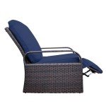 Navy Blue Swivel Rattan Recliner Lounge Chair