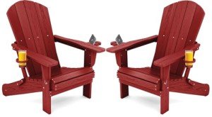 Set of 2 Red Adirondack Chairs with Cup Holders