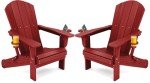 Set of 2 Red Adirondack Chairs with Cup Holders